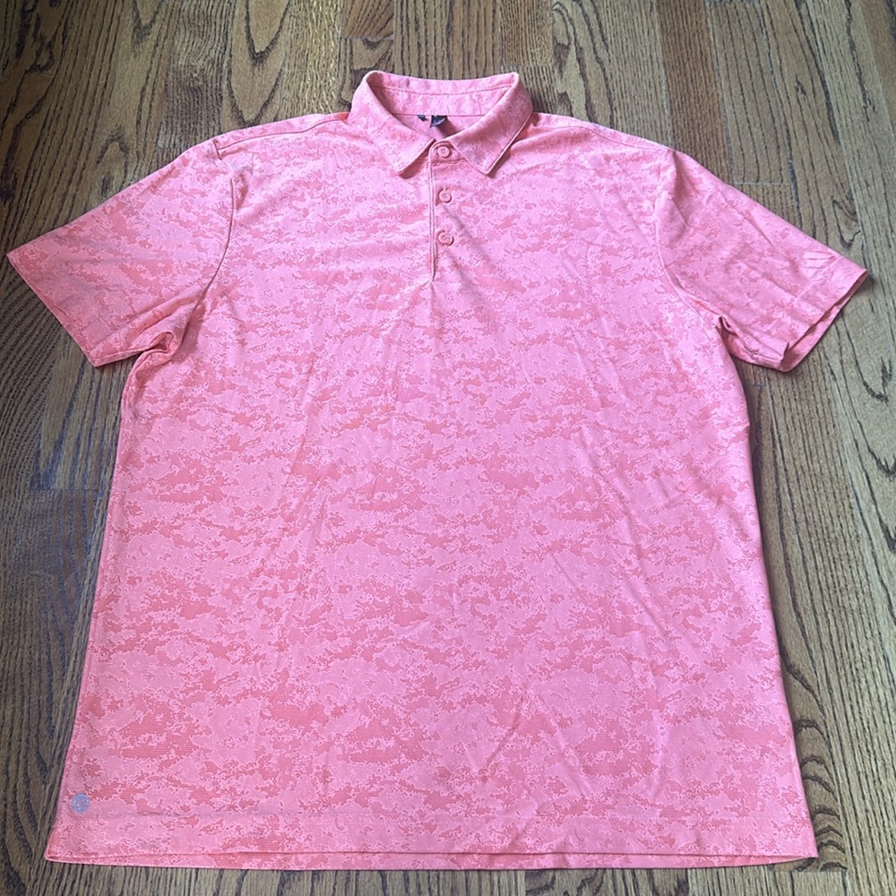 Adidas Orange Textured Jacquard Golf Polo Shirt M